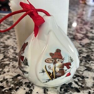 Vintage porcelain skiing bunny hanging bulb 4”